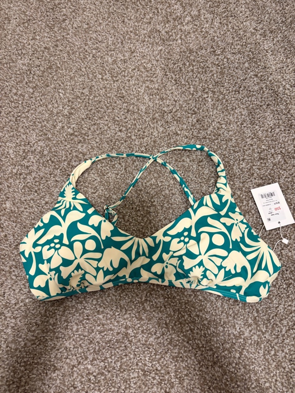 Andie X Marine Layer Valencia Green and Cream Floral Bikini Top XL